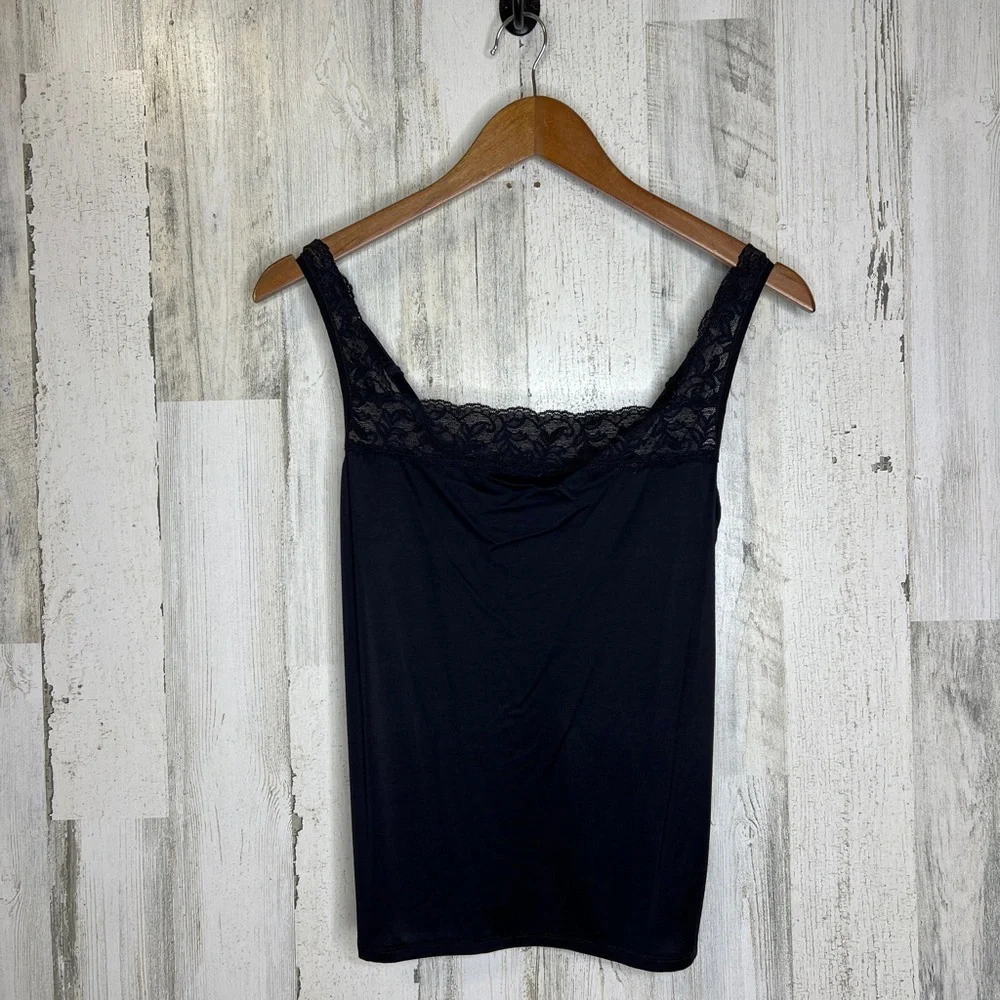 Vassarette Women's Vintage Y2K Lace Trim Camisole Black Size XL - Picture 2 of 8